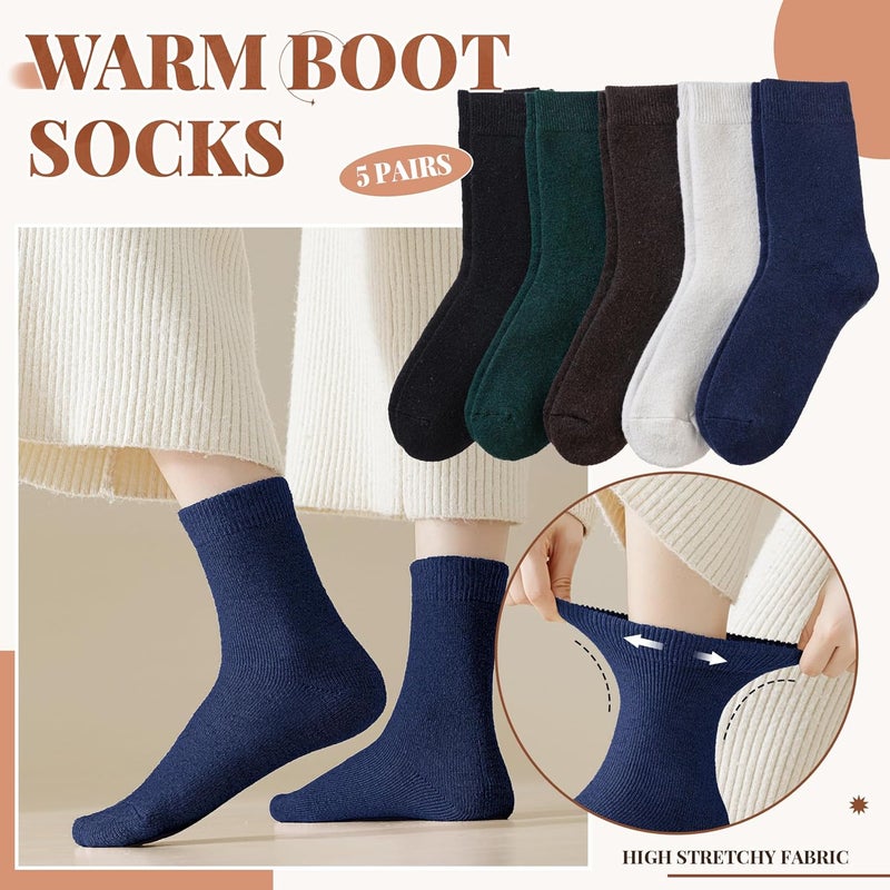 Velice Merino Wool Socks for Women 5 Pairs Warm Winter Hiking Thick Thermal Cozy Boot Work Soft Ladies Crew Socks - Image 3